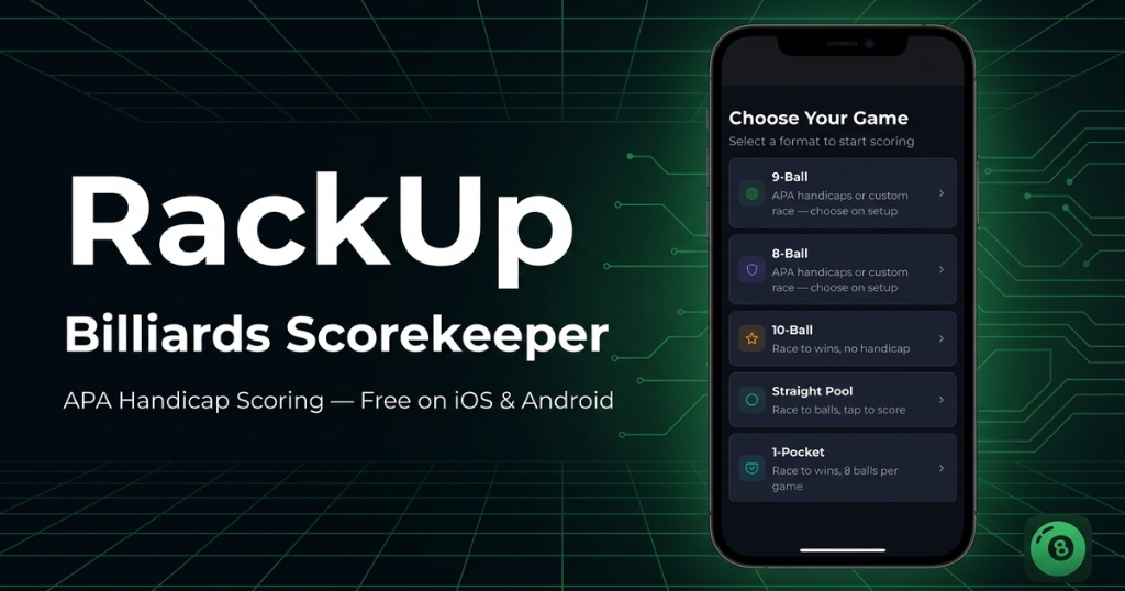 RackUp Billiards Scorekeeper app hero