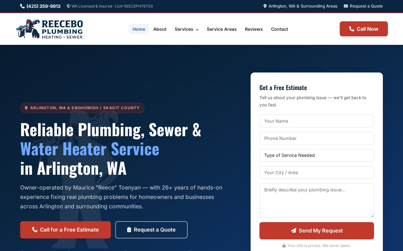 Reecebo Plumbing local service website
